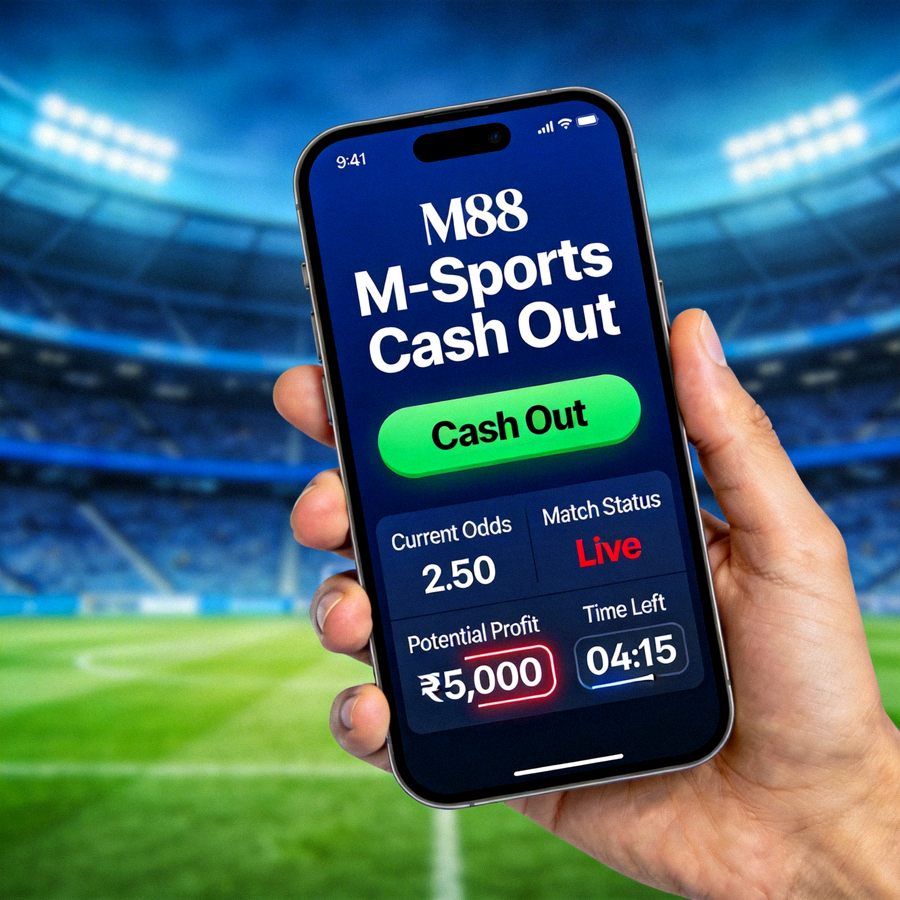 M88 M-Sports Cash Out - Tampilan fitur cash out untuk mengamankan keuntungan sebelum pertandingan selesai