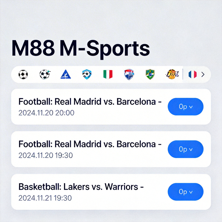 M88 M-Sports Dashboard - Tampilan halaman utama platform M-Sports dengan daftar pertandingan olahraga