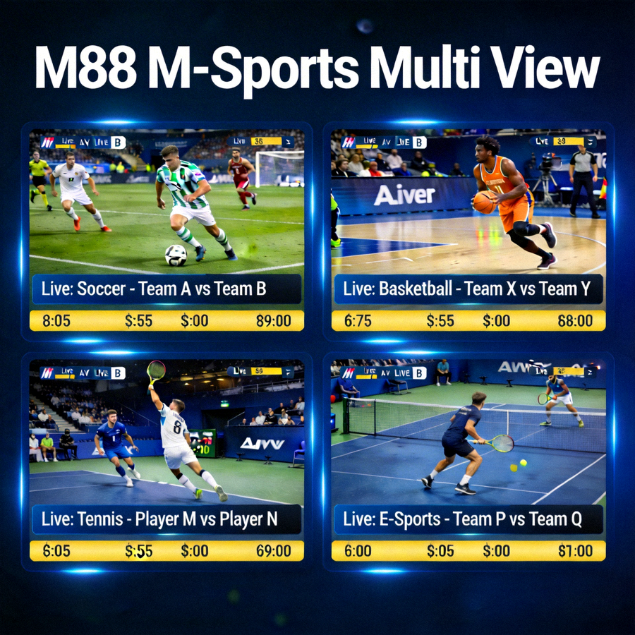 M88 M-Sports Multi View - Tampilan fitur multi view untuk memantau beberapa pertandingan live sekaligus