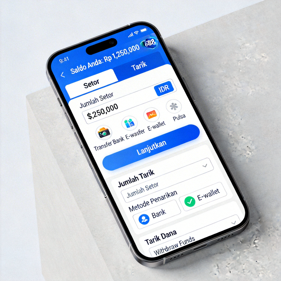 Tampilan halaman deposit dan withdraw di aplikasi M88 mobile Indonesia