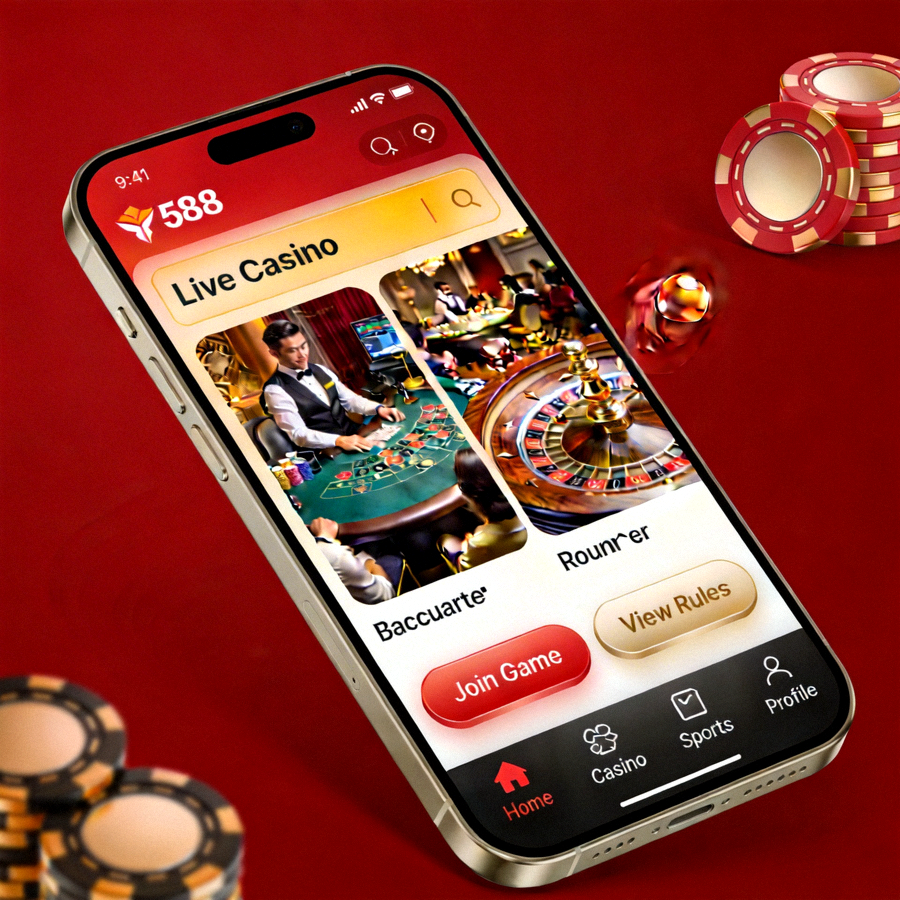 Tampilan permainan live casino seperti Baccarat dan Roulette di aplikasi M88 mobile